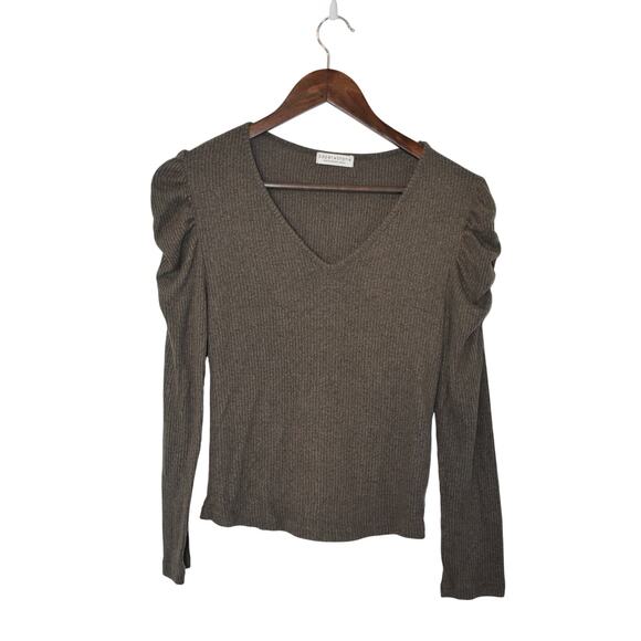 Paper Crane Sweaters - Paper Crane Ruffle Shoulder Ribbed Olive Sweater Size XS